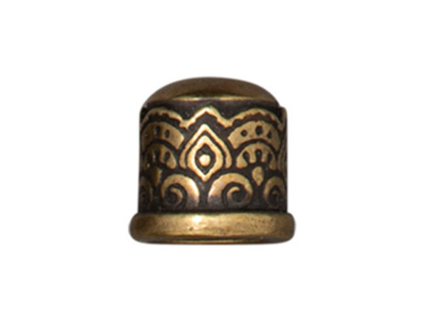 TierraCast Antiqued Brass Plated Pewter Temple No-Loop Cord End for 6mm Cord (Each)