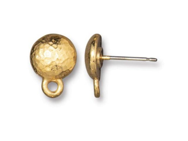 TierraCast Round Hammertone Post Earring w Loop - Gold Plated (pair)
