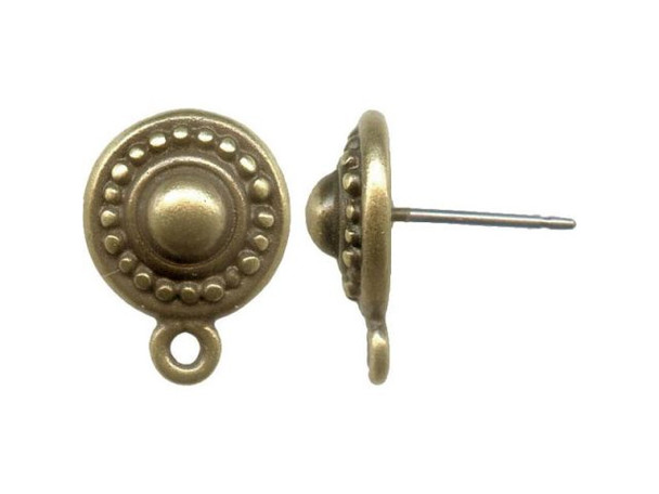 TierraCast Titanium Earring Post w Antiqued Brass Plated Loop + 10mm Beaded Design (5 pair)