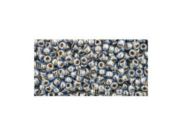 TOHO Glass Seed Bead, Size 11, 2.1mm, Gold-Lined Lt Montana Blue (Tube)