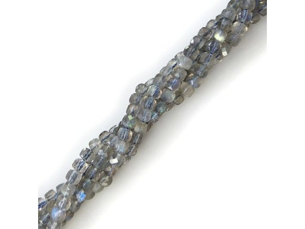 Labradorite AA 4mm Faceted Puffed Cube Gemstone Beads (strand)