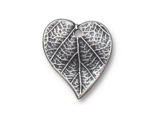 TierraCast Heart-shaped Leaf Charm - Antiqued Pewter Plated (Each)