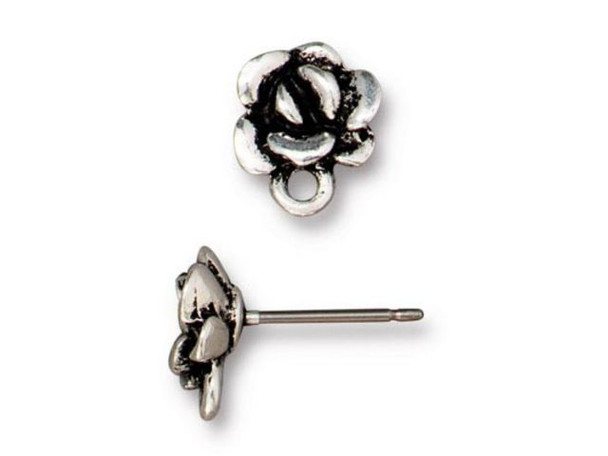 TierraCast Succulent Post Earring w Loop - Antiqued Silver Plated (pair)
