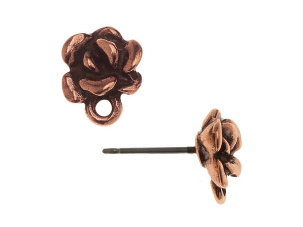TierraCast Succulent Post Earring w Loop - Antiqued Copper Plated (pair)