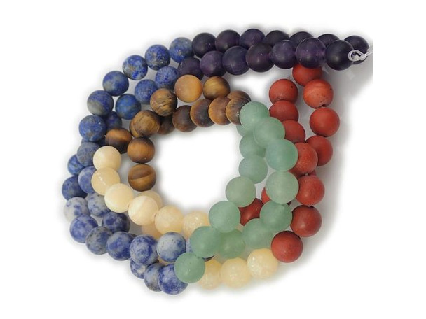 Matte Chakra Assortment, 2, Gemstone Beads, 8mm Round (strand)