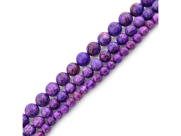 Crazy Lace Calcite 6mm Round Gemstone Beads, Purple - #21-886-957