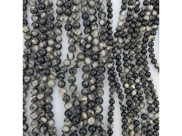 Orthoceras Fossil, Natural, 6mm Round Gemstone Beads (strand)