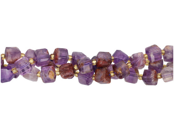 8mm Faceted Magic Cube Gemstone Bead - Cacoxenite (strand)