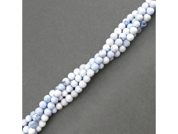 6mm Round Gemstone Bead - Blue/ White Porcelain Agate #21-886-012