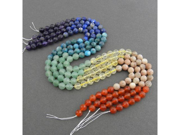 8mm Faceted Round Gemstone Bead - Chakra Mix (3) #21-898-900