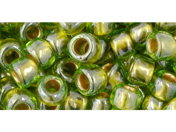 TOHO Glass Seed Bead, Size 3, Gold-Lined Peridot (Tube)