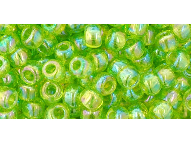 TOHO Glass Seed Bead, Size 6, Transparent-Rainbow Lime Green (Tube)