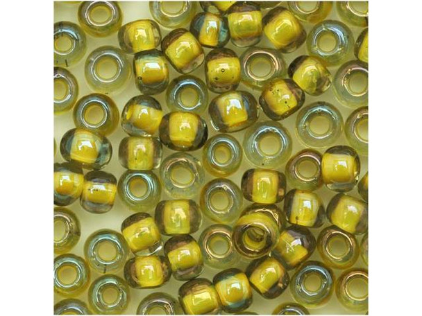 TOHO Glass Seed Bead, Size 6, Inside-Color Luster Black Diamond/Opaque Yellow-Lined (Tube)