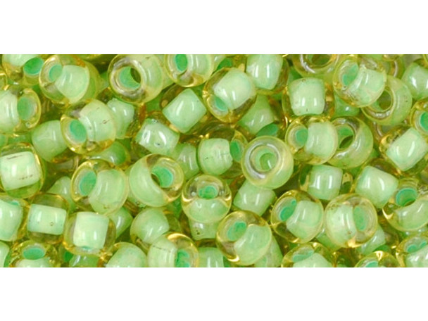 TOHO Glass Seed Bead, Size 6, Inside-Color Jonquil/Mint Julep-Lined (Tube)