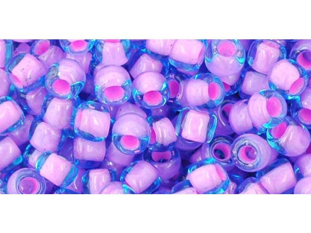 TOHO Glass Seed Bead, Size 6, Inside-Color Aqua/Bubble Gum Pink-Lined (Tube)