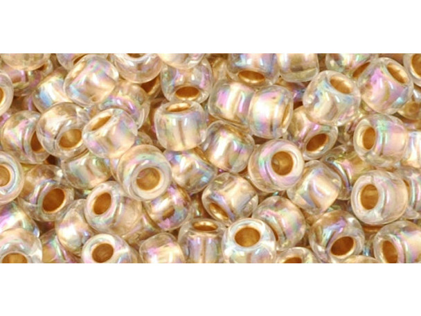 TOHO Glass Seed Bead, Size 6, Gold-Lined Rainbow Crystal (Tube)