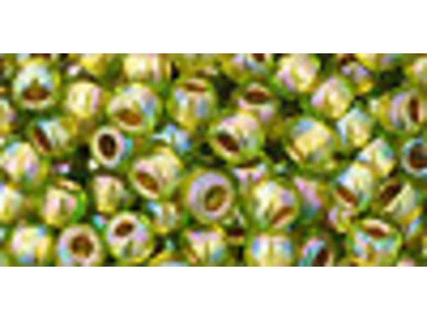 TOHO Glass Seed Bead, Size 6, Gold-Lined Rainbow Peridot (Tube)