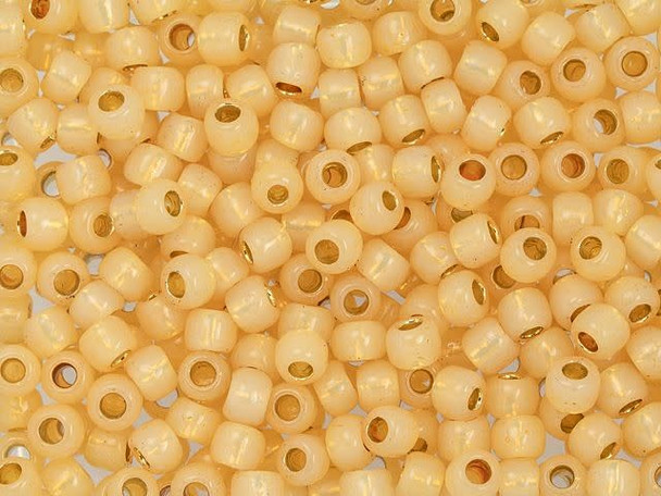 TOHO Glass Seed Bead, Size 6, PermaFinish - Translucent Silver-Lined Lt Topaz (Tube)