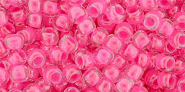 TOHO Glass Seed Bead, Size 6, Inside-Color Lt Topaz/Neon Pink-Lined (tube)