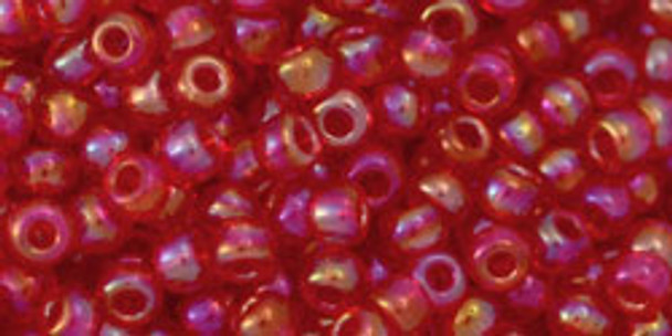 TOHO Glass Seed Bead, Size 8, 3mm, Transparent-Rainbow Lt Siam Ruby (tube)
