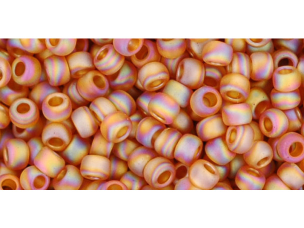 TOHO Glass Seed Bead, Size 8, 3mm, Transparent-Rainbow Frosted Dk Topaz (Tube)