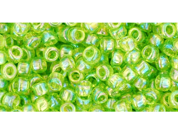 TOHO Glass Seed Bead, Size 8, 3mm, Transparent-Rainbow Lime Green (Tube)