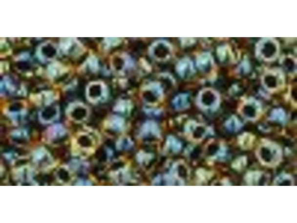 TOHO Glass Seed Bead, Size 8, 3mm, Inside-Color Rainbow Lt Topaz/Jet-Lined (Tube)