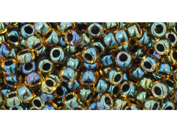 TOHO Glass Seed Bead, Size 8, 3mm, Inside-Color Rainbow Lt Topaz/Jet-Lined (Tube)