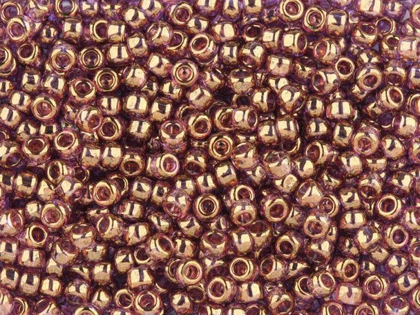 TOHO Glass Seed Bead, Size 8, 3mm, Gold-Lustered Lt Amethyst (Tube)