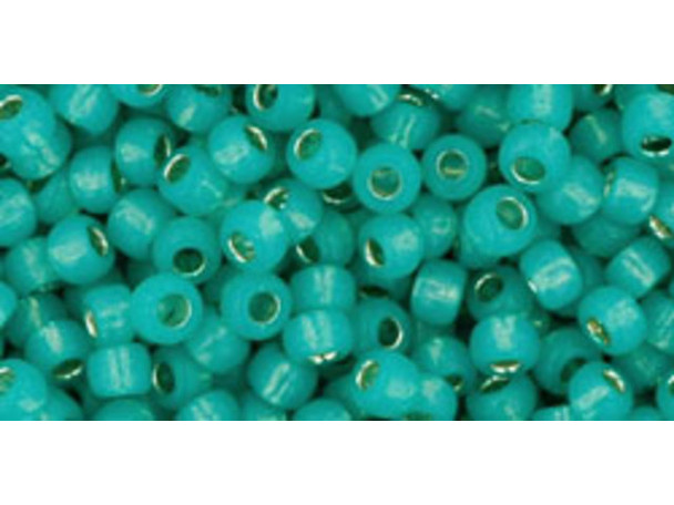 TOHO Glass Seed Bead, Size 8, 3mm, Silver-Lined Milky Teal (Tube)