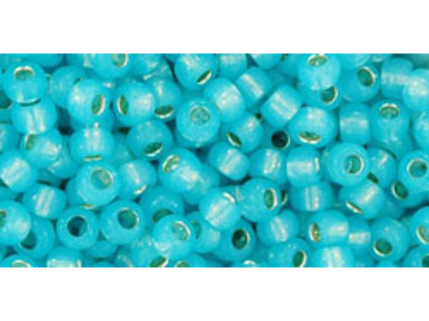 TOHO Glass Seed Bead, Size 8, 3mm, Silver-Lined Milky Aqua (Tube)