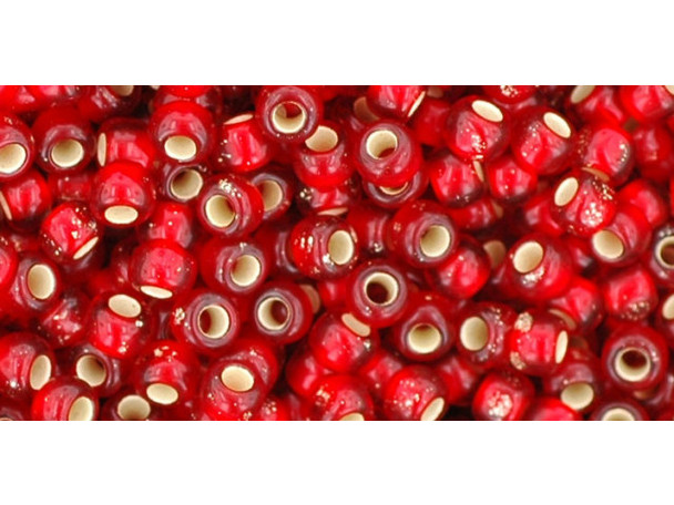 TOHO Glass Seed Bead, Size 8, 3mm, Silver-Lined Frosted Siam Ruby (Tube)