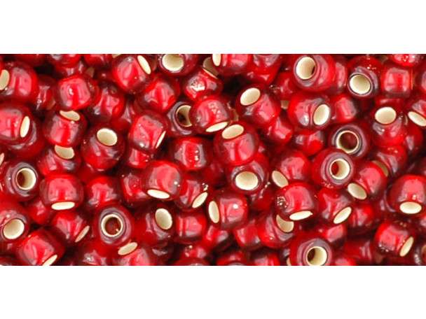 TOHO Glass Seed Bead, Size 8, 3mm, Silver-Lined Frosted Ruby (Tube)