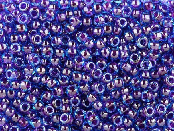 TOHO Glass Seed Bead, Size 8, 3mm, Inside-Color Aqua/Purple-Lined (Tube)