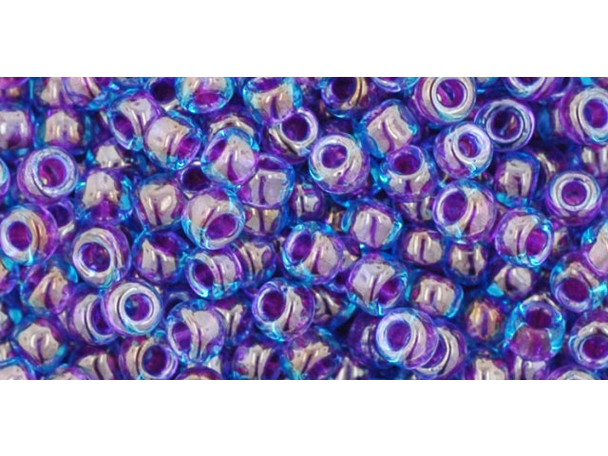 TOHO Glass Seed Bead, Size 8, 3mm, Inside-Color Aqua/Purple-Lined (Tube)