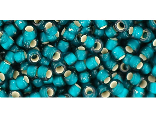 TOHO Glass Seed Bead, Size 8, 3mm, Silver-Lined Frosted Teal (Tube)