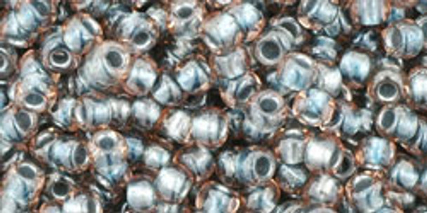TOHO Glass Seed Bead, Size 8, 3mm, Inside-Color Crystal/Metallic Blue-Lined (tube)