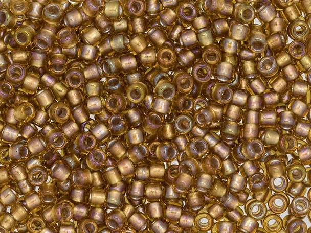 TOHO Glass Seed Bead, Size 8, 3mm, Gold-Lined Topaz (Tube)