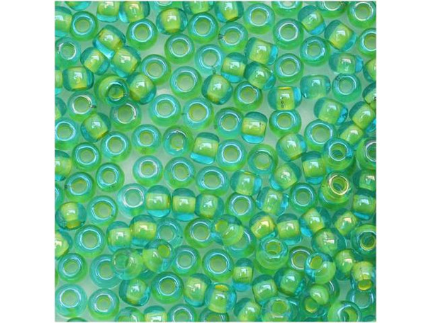 TOHO Glass Seed Bead, Size 8, 3mm, Inside-Color Aqua/Opaque Yellow-Lined (Tube)