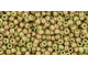 TOHO Glass Seed Bead, Size 11, 2.1mm, Marbled Opaque Avocado/Pink (Tube)