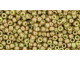 TOHO Glass Seed Bead, Size 11, 2.1mm, Marbled Opaque Avocado/Pink (Tube)