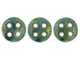 Shining style can be yours with the CzechMates glass 6mm four-hole Persian turquoise with bronze Picasso QuadraLentil beads. These beads feature a disc shape with a slightly puffed dimension. Each bead features four stringing holes for endless design possibilities. Use them in bead weaving, multi-strand stringing projects, or try them as links. These beads truly allow you to get creative when designing jewelry. They feature turquoise green color with a golden gleam. 