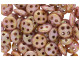 For an elegant look, try the CzechMates glass 6mm four-hole opaque rose-gold topaz luster QuadraLentil beads. These beads feature a disc shape with a slightly puffed dimension. Each bead features four stringing holes for endless design possibilities. Use them in bead weaving, multi-strand stringing projects, or try them as links. These beads truly allow you to get creative when designing jewelry. They feature dusky pink color with a regal golden gleam. 
