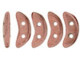 Add a spark of color to designs with the CzechMates glass 4x10mm saturated metallic light copper 2-hole crescent beads. These flat beads feature a crescent shape, like a moon. Two stringing holes run through the center of the shape, so you can add it to designs in unique ways. Layer them with other beads in bead weaving projects or use them to add dimension to stringing projects. They would make interesting elements in bead embroidery. These beads feature a coppery color full of fire, with a metallic sheen. 