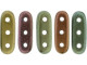 Accent your jewelry designs with amazing style using these CzechMates beam beads. These beads feature an elongated oval beam shape with three stringing holes drilled through the flat surface. You can use them as spacer bars in multi-strand projects or try incorporating them into your bead weaving designs. They will add beautiful accents of color and unforgettable dimension however you decide to use them. They'll work nicely with other CzechMates beads. They feature bronze, purple, green, and coppery colors with a soft metallic sheen. 