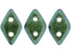 For an enchanting display, try these CzechMates Diamond Beads. These pressed glass beads are similar to the CzechMates Triangle bead, with two holes on the flat side. Like other CzechMates shapes, these Diamond Beads share the same hole spacing and are perfect for using with other CzechMates beads. The Diamond Bead works well for dimensional projects and also as an angled spacer. Use them in your bead weaving and stringing projects for unforgettable style. They feature forest green color tinged with a teal sheen. 