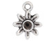 Add a flowery touch to your designs with this tiny bezel daisy charm from Nunn Design. This charm features a daisy shape with a round bezel in the center. This bezel has a 3mm diameter and works well with 24pp size chatons. There is a loop at the top of the charm which makes it easy to add to your designs. This charm features an antique silver color. Bezel Dimensions: Inner Diameter 3mm