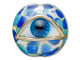 Create an eye-catching design with the Grace Lampwork blue eyed focal bead. This circular bead features a domed front so the intricate design will stand out even more. The back is flat so it will rest comfortably in designs. You can even use this bead as a focal in bead embroidery. String it onto a head pin to turn it into a quick pendant. This bead features a raised design of a detailed eyeball. The eye features deep blue color, while the background it rests on displays aqua, blue and gold colors. It would make a beautiful focal for evil eye jewelry.This item is handmade, so appearances may vary. Length 24mm, Width 25mm