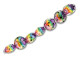 Bring delightful color to your designs with the Grace Lampwork rainbow balloon lentil bead strand. These beads feature a puffed circular shape with rainbow swirls decorating the inside of the glass. Silver glitter adds a dazzling display to the array of colors. Balloon designs decorate the surface on both sides for even more fun. You can showcase these beads in bracelets, necklaces and even earrings.This item is handmade, so appearances may vary. Length 13-14mm, Width 15mm
