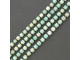 Amazonite (sometimes called Amazon stone) is a rare blue-green variety of microcline (a feldspar mineral) used as a semiprecious stone. Its brilliant color was once thought to be caused by copper, but now is attributed to the presence of lead or possibly iron. Amazonite is an opaque stone, often found with white, yellow or gray inclusions and a silky luster or silvery sheen. Even when polished, amazonite beads maintain a somewhat raw, natural texture that makes this pale blue-green stone even more appealing to many people. Brazilian Amazonite has lovely stripes and swirls of misty white layered into the blue-green base, giving it the look of wind-tossed sea spray or a rushing stream over rapids.  See the Related Products links below for similar items, and more information about this stone.